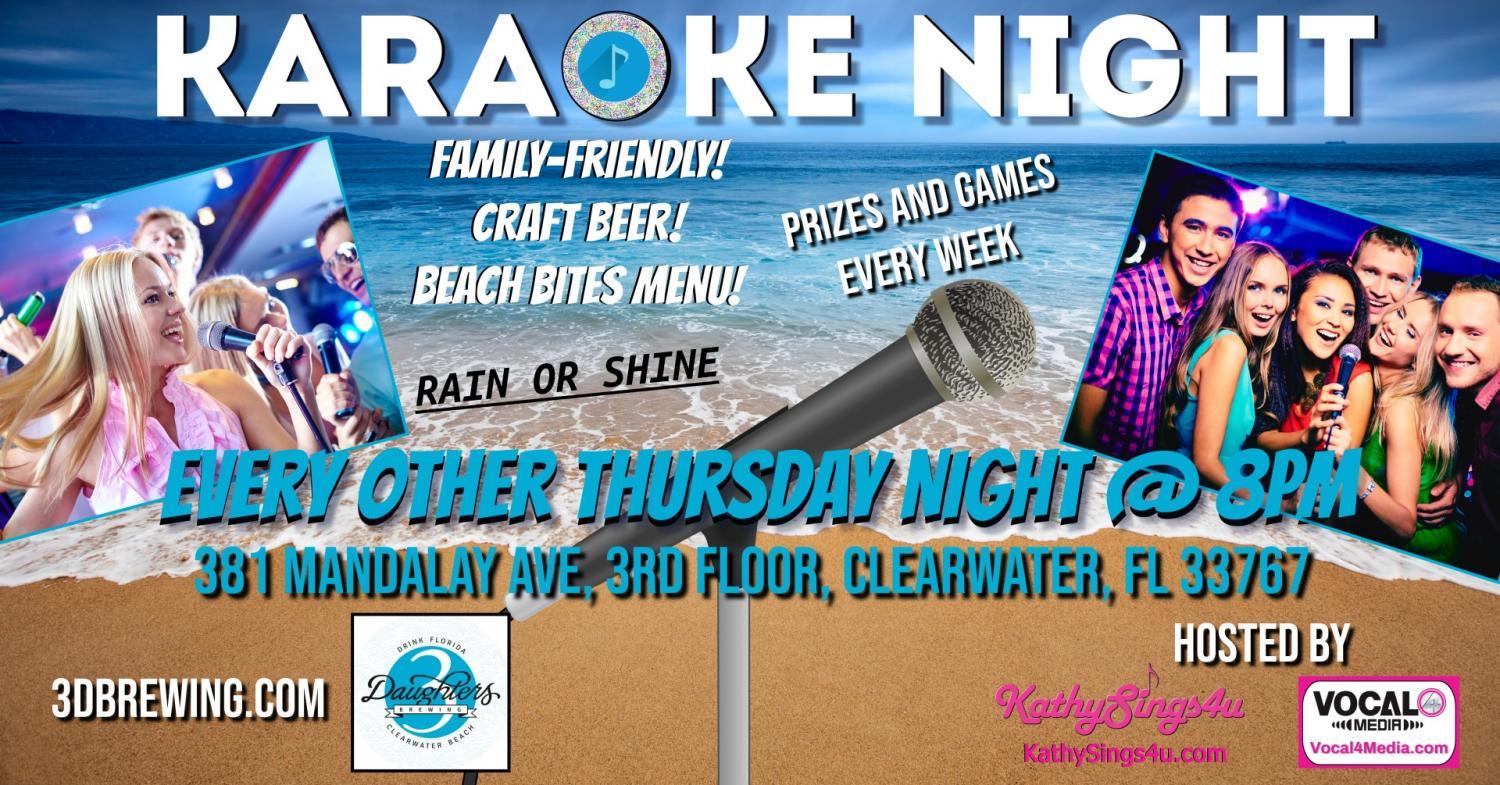 Karaoke Night at 3 Daughters Brewing Clearwater Beach
Thu Oct 20, 8:00 PM - Thu Oct 20, 11:00 PM