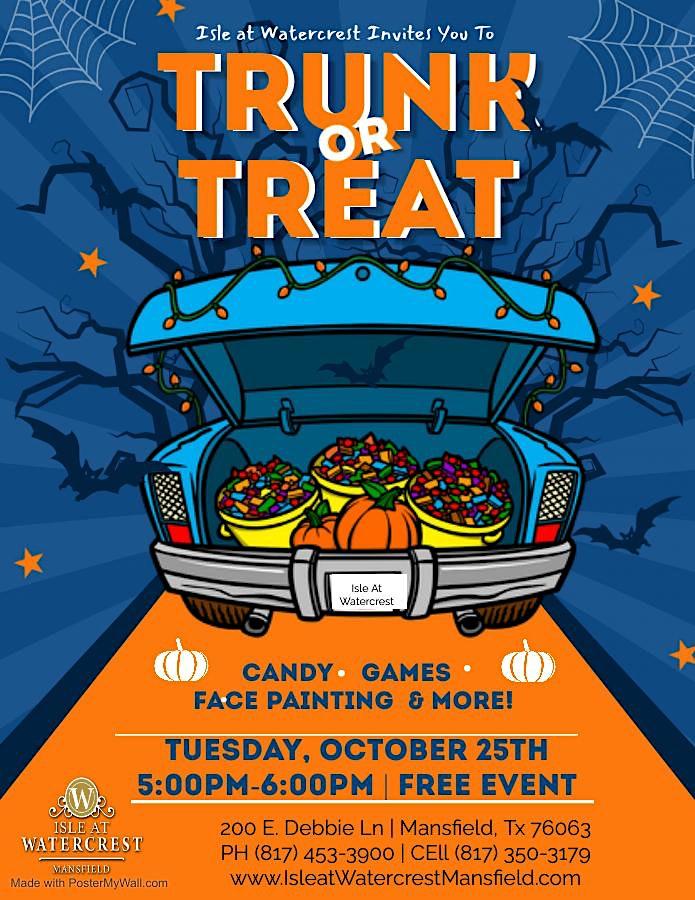 Trunk or Treat at Debbie Lane Mansfield, TX
Tue Oct 25, 7:00 PM - Tue Oct 25, 7:00 PM
in 5 days
