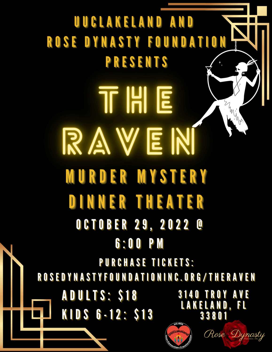 The Raven Murder Mystery Dinner Theater
Sat Oct 29, 6:00 PM - Sat Oct 29, 10:00 PM
in 9 days