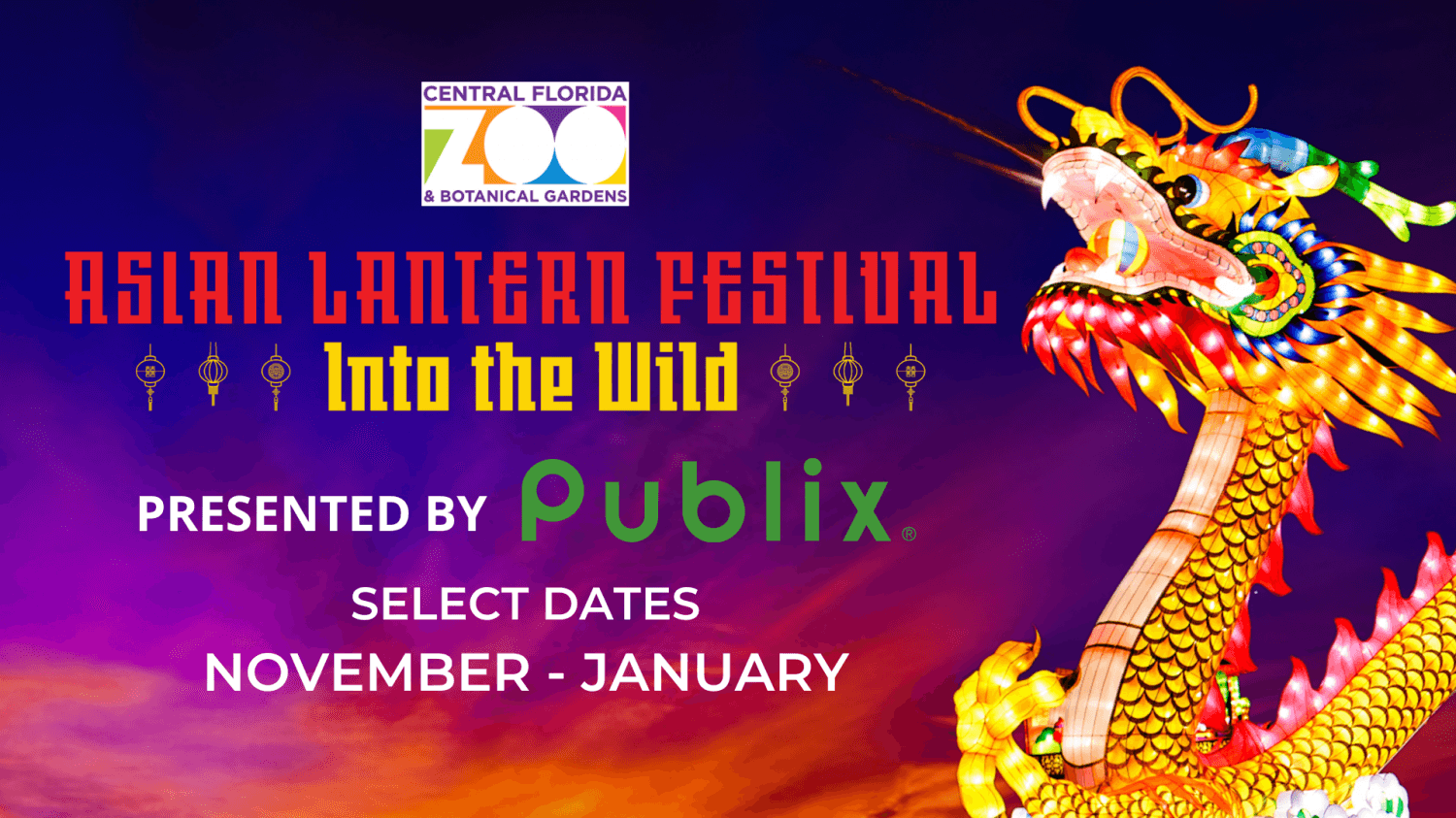 Asian Lantern Festival: Into the Wild presented by Publix
Fri Nov 18, 6:00 PM - Sun Jan 15, 10:00 PM
in 14 days