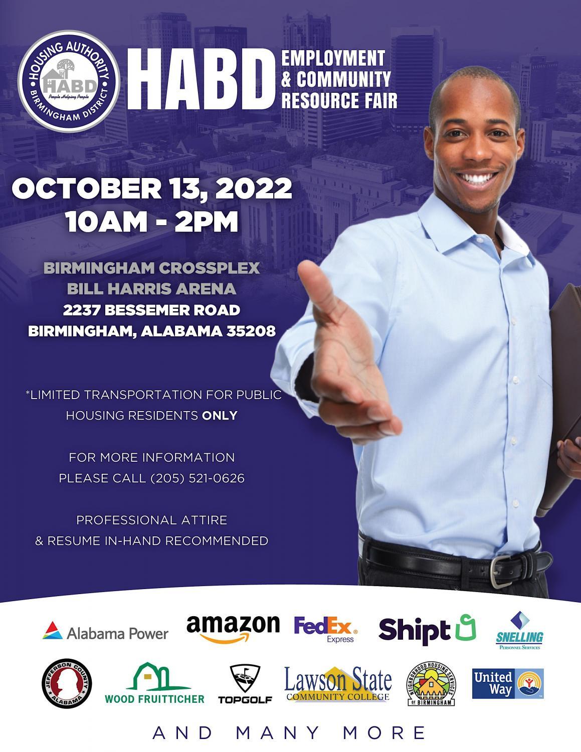 HABD's 2022 Employment and Community Resource Fair
Thu Oct 13, 10:00 AM - Thu Oct 13, 2:00 PM