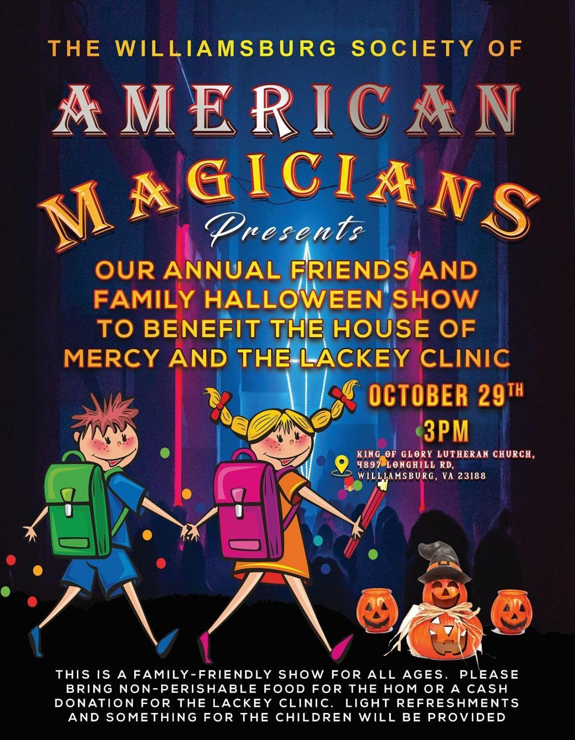 Halloween Magic Show in Williamsburg, VA
Sat Oct 29, 3:00 PM - Sat Oct 29, 4:30 PM
in 9 days