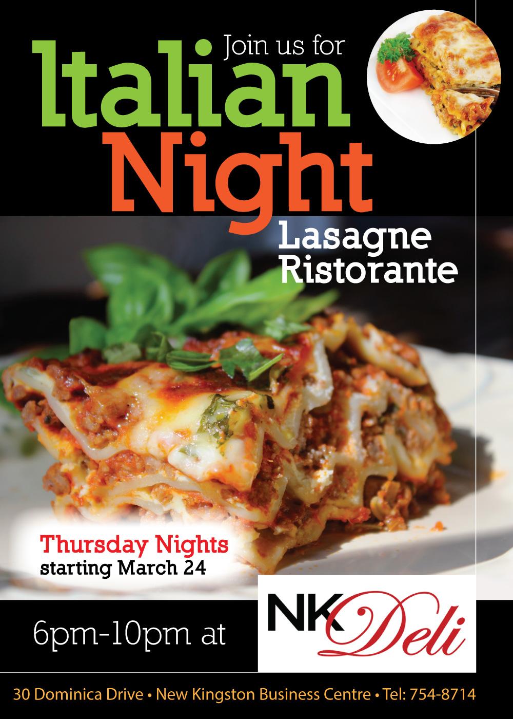 ITALIAN NIGHT - LASAGNE RESTORANTE   Thursday Nights