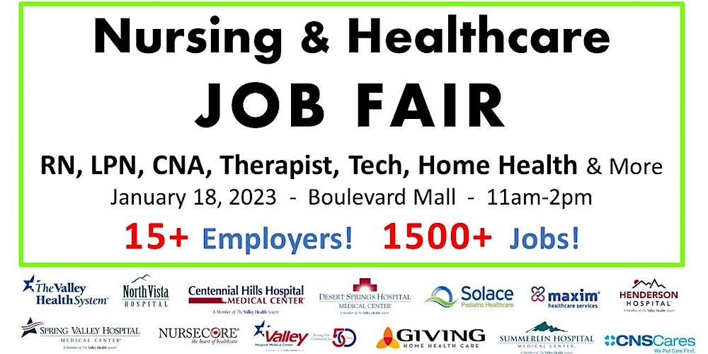 Las Vegas Nursing & Healthcare Job Fair.  January 18, 2023 - Boulevard Mall