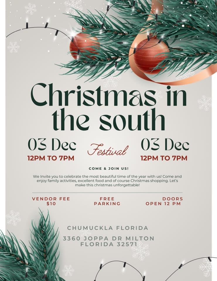 Christmas In The South
Sat Dec 3, 12:00 PM - Sat Dec 3, 7:00 PM
in 44 days