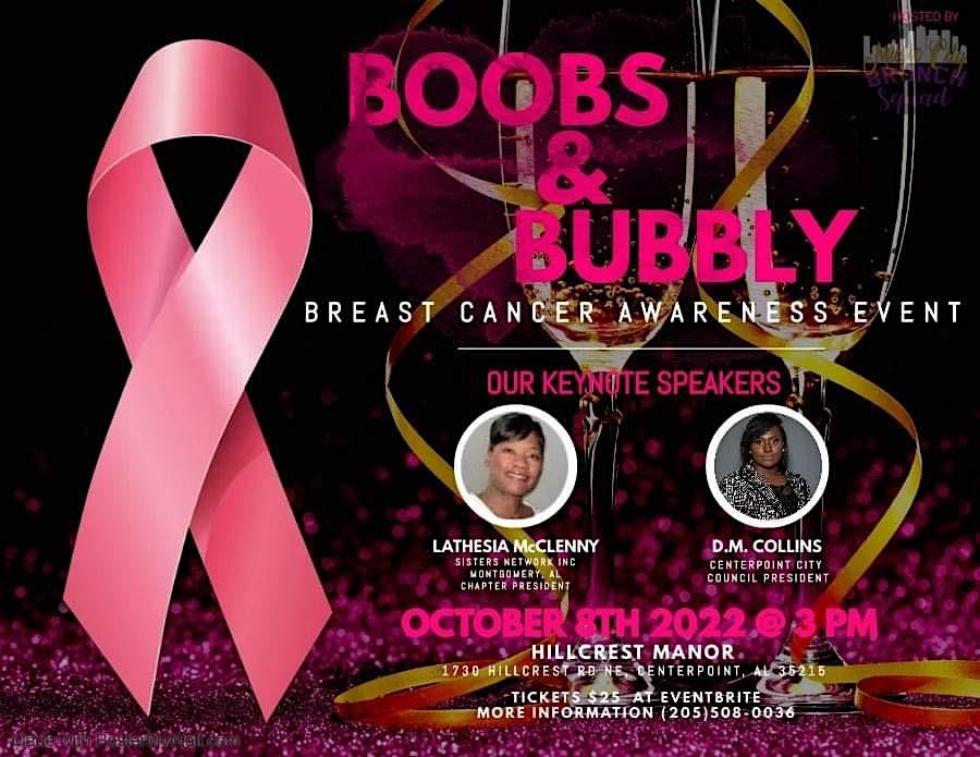 Boobs & Bubbly Breast Cancer Awareness Event
Sat Oct 8, 3:00 PM - Sat Oct 8, 5:30 PM