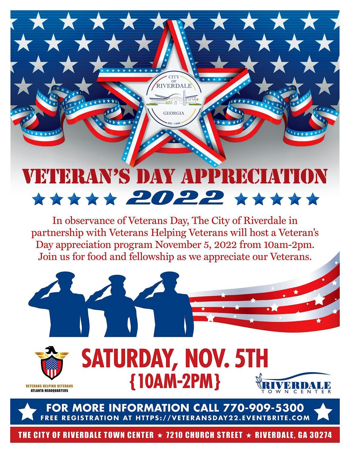 Veteran's Day Appreciation 2022
Sat Nov 5, 10:00 AM - Sat Nov 5, 2:00 PM
in 22 days