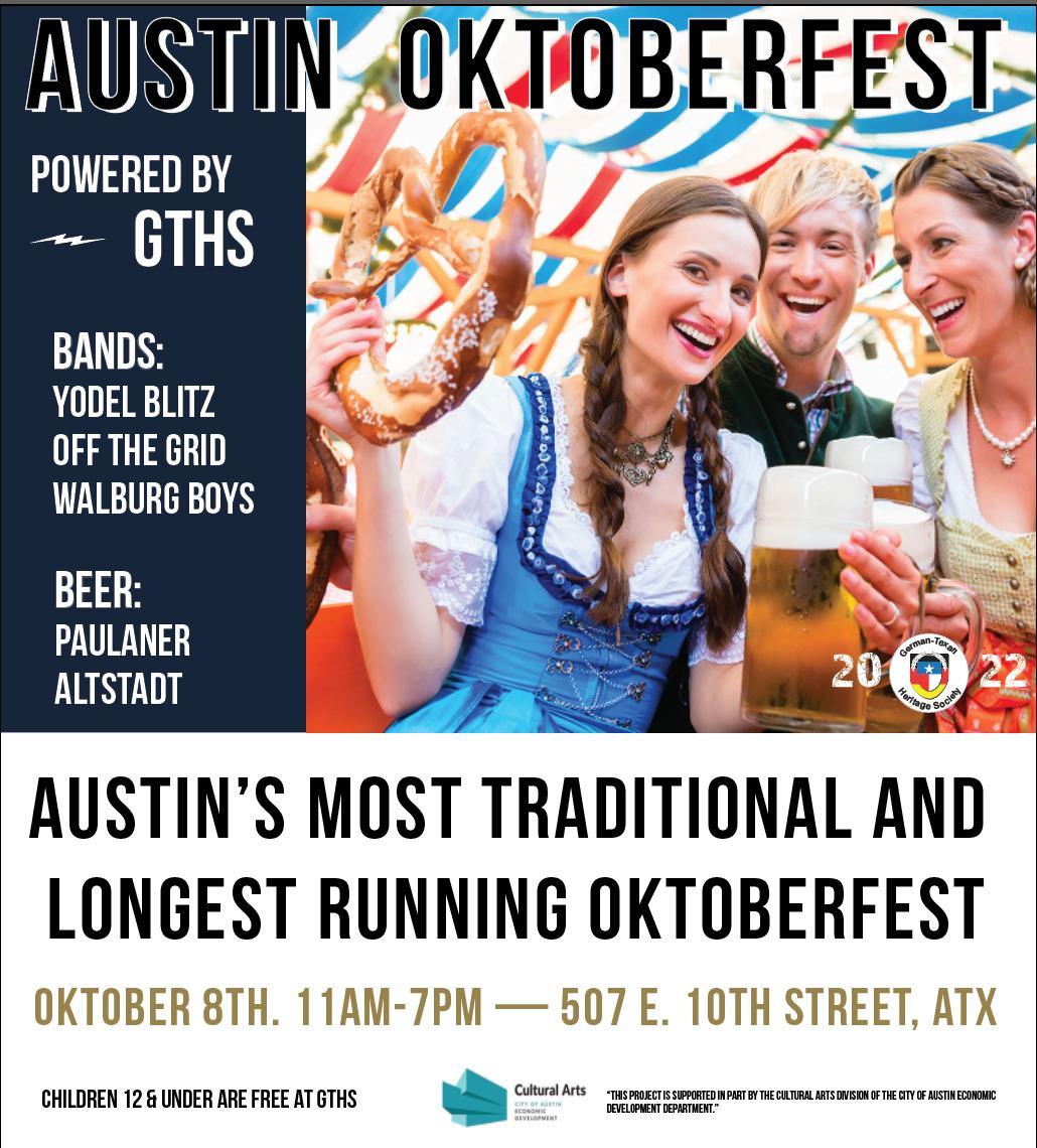 2022 Austin Oktoberfest: 19th Year
Sat Oct 8, 12:00 PM - Sat Oct 8, 8:30 PM