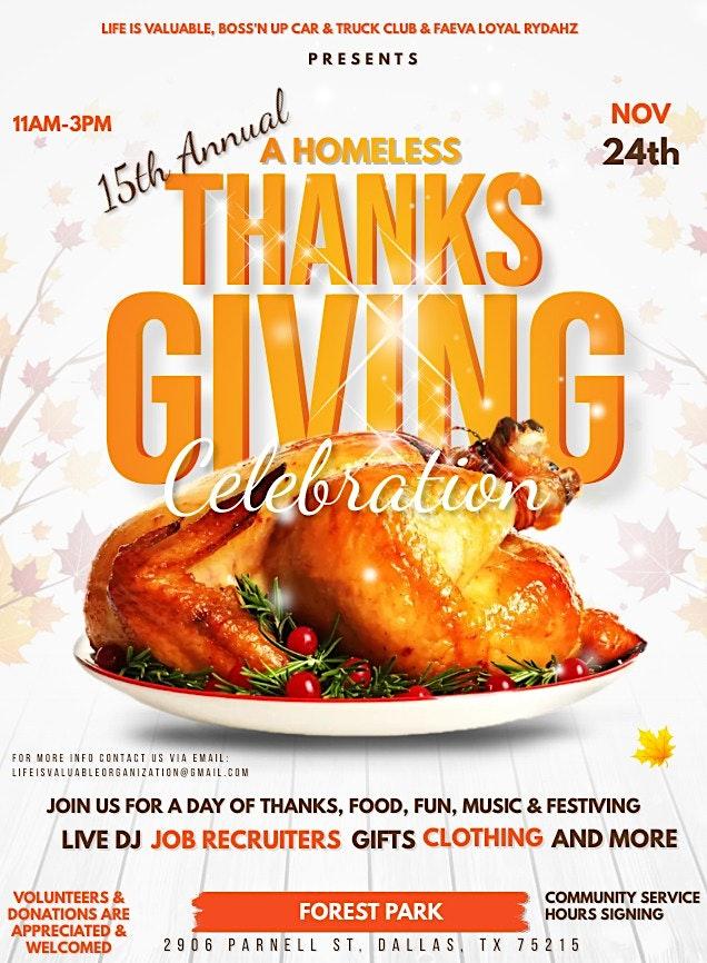 15th Annual A Homeless Thanksgiving Celebration
Thu Nov 24, 11:00 AM - Thu Nov 24, 4:00 PM
in 20 days