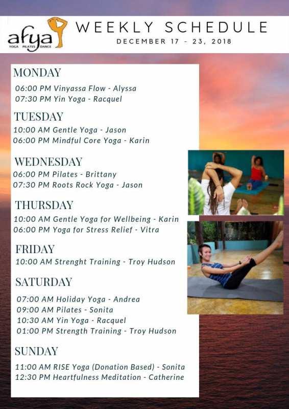 Afya: Yoga Studio Weekly Schedule