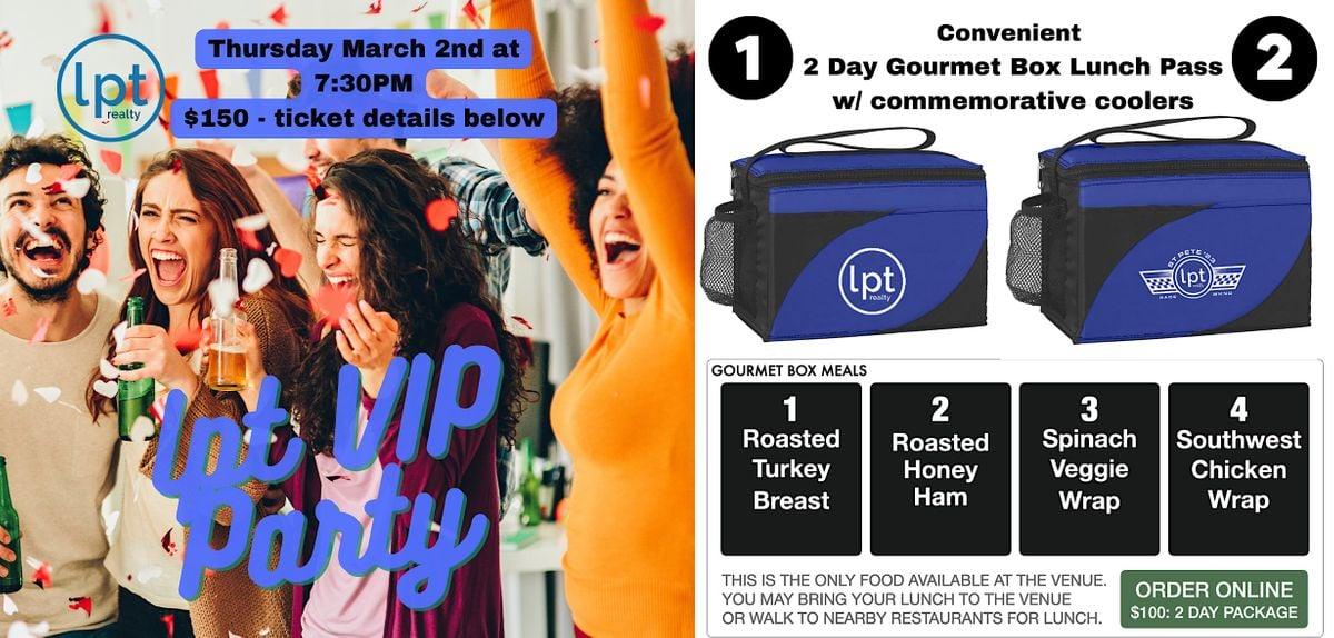 lpt VIP Party ticket &amp; 2 Day Meal Pass w/ 2 lpt Commemorative Coolers