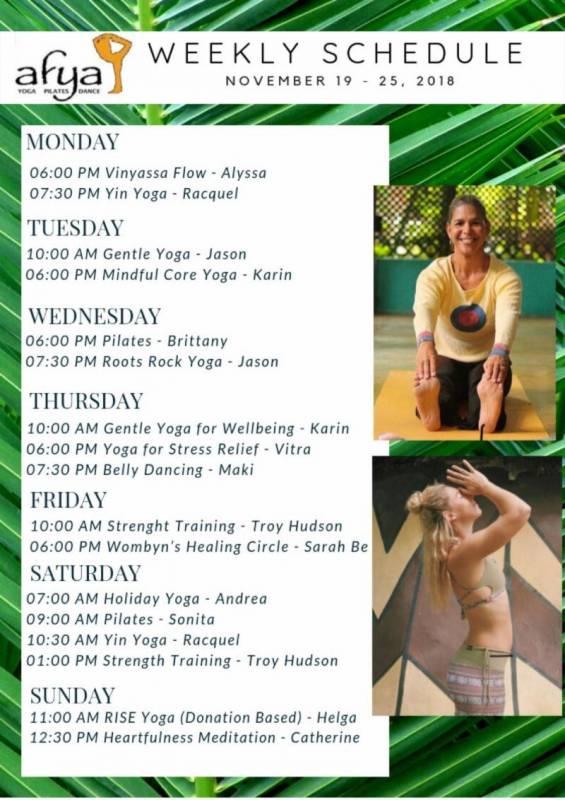 Afya Yoga Studio Weekly Schedule