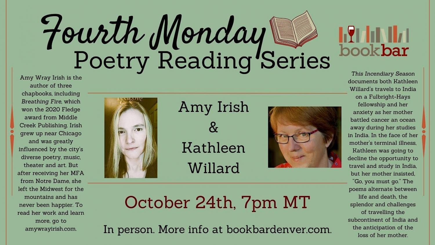 Fourth Monday Poetry Reading
Mon Oct 24, 7:00 PM - Mon Oct 24, 7:00 PM
in 4 days