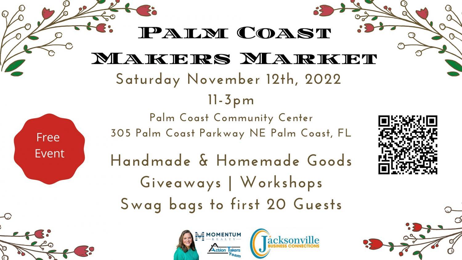 Palm Coast Makers Market
Sat Nov 12, 11:00 AM - Sat Nov 12, 3:00 PM
in 23 days